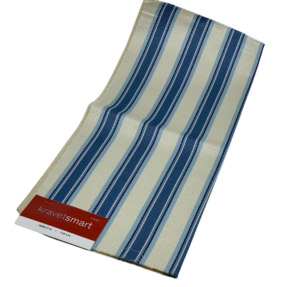 Kravet Smart Fabric Sample 2 Tone Blue/Cream Striped Remnant‎ Crafts